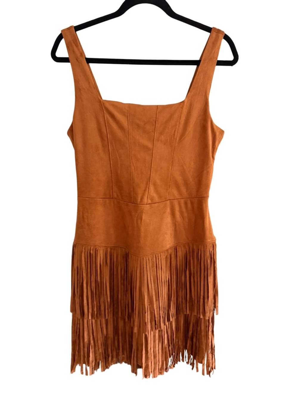 Trixxi Rust Faux Suede Fringe Mini Dress Western Boho Festival Size L